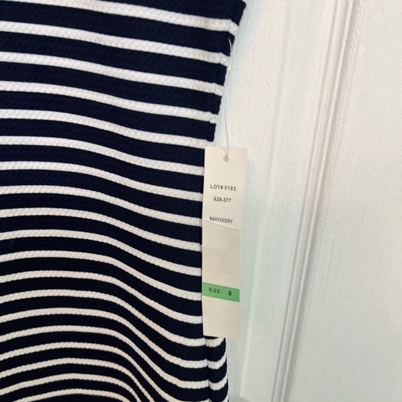 Olivia Matthews Navy Blue/Ivory Striped Stretchy Sleeveless Dress Size 8. NWT! - Picture 2 of 5